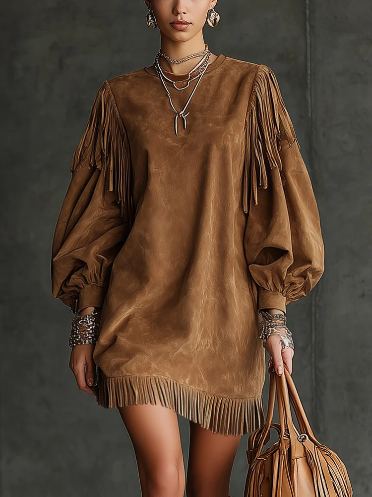 Marzella – Suede fringe detail – Mini dress-10430628036951-ZARA MAE LONDON