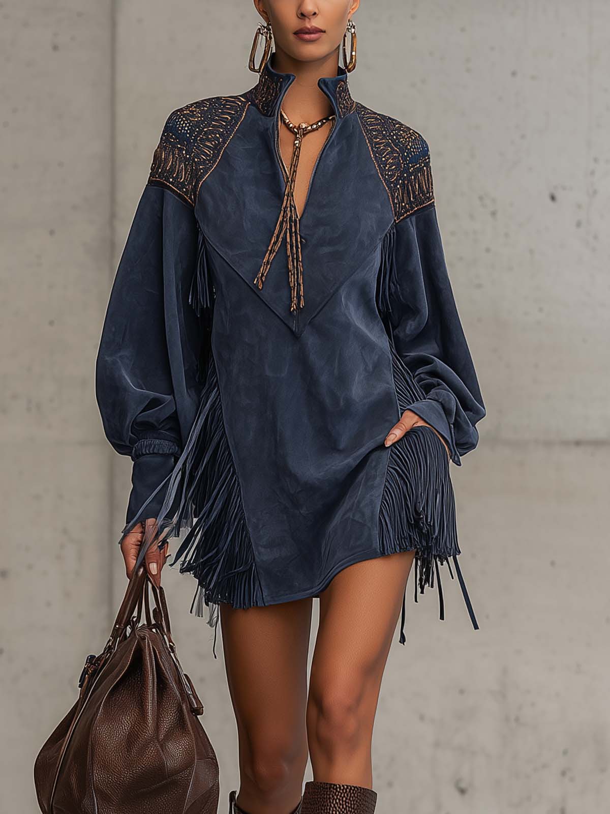 Calvetta – Embroidered fringe detail – Tunic mini dress-10444728828247-ZARA MAE LONDON