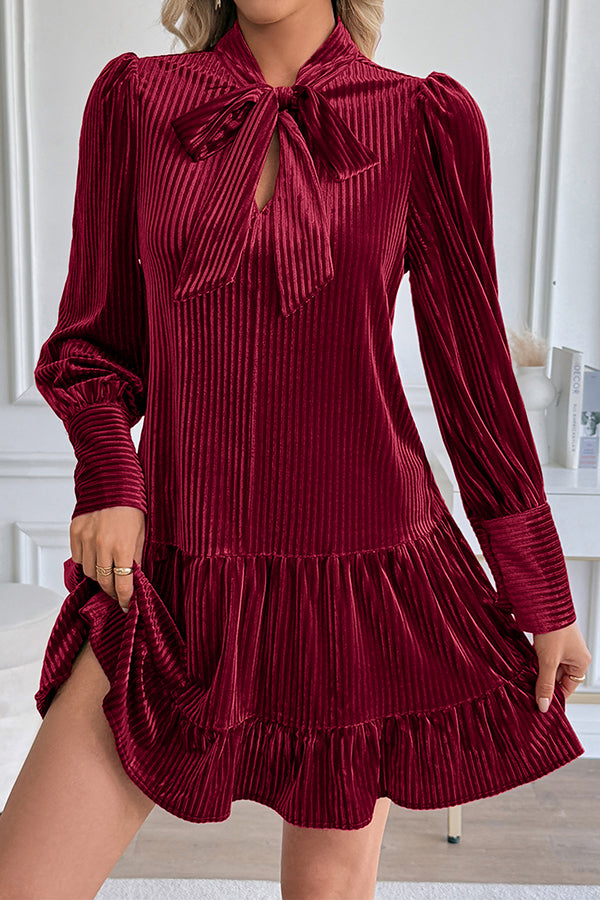 Valeriane – Bow tie detail – Velvety Corduroy mini dress-10435034808663-ZARA MAE LONDON