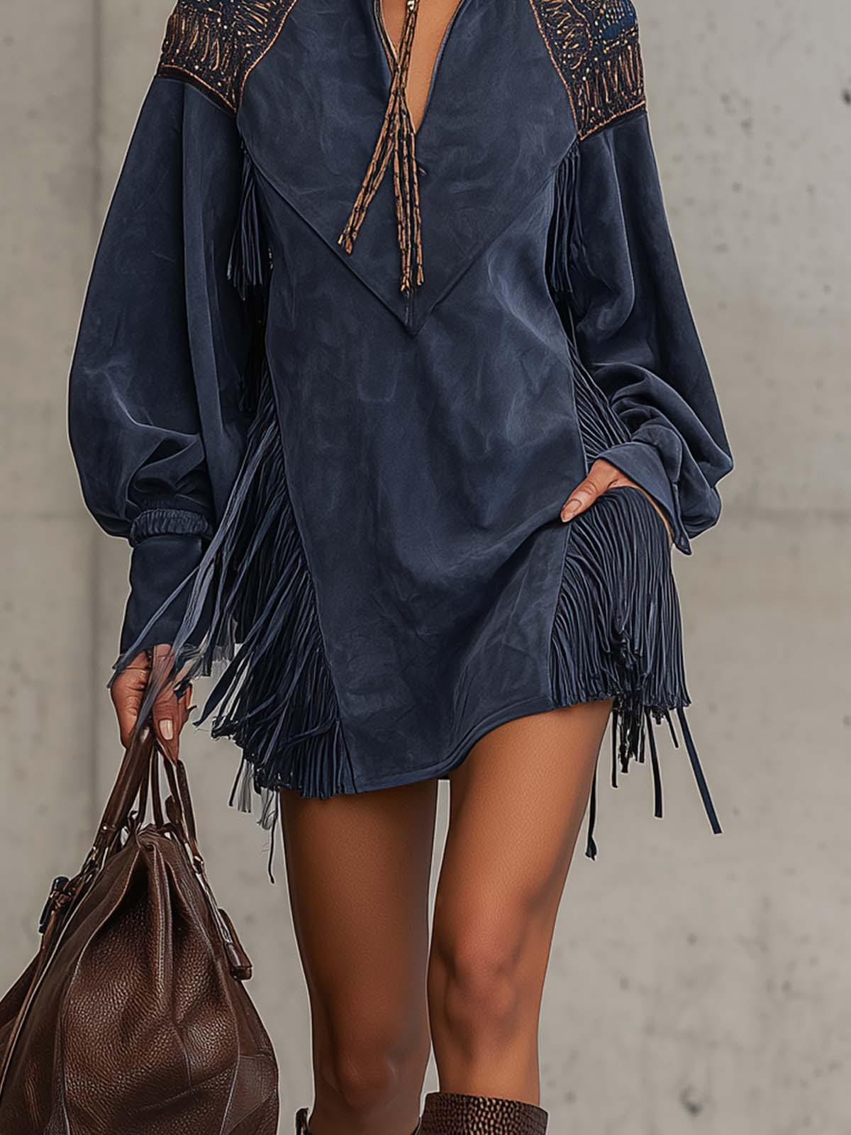 Calvetta – Embroidered fringe detail – Tunic mini dress-10444728828247-ZARA MAE LONDON