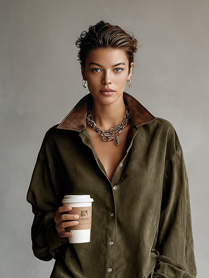 Lorentza – Two-tone collar detail – Suede shirt mini dress-10434775417175-ZARA MAE LONDON