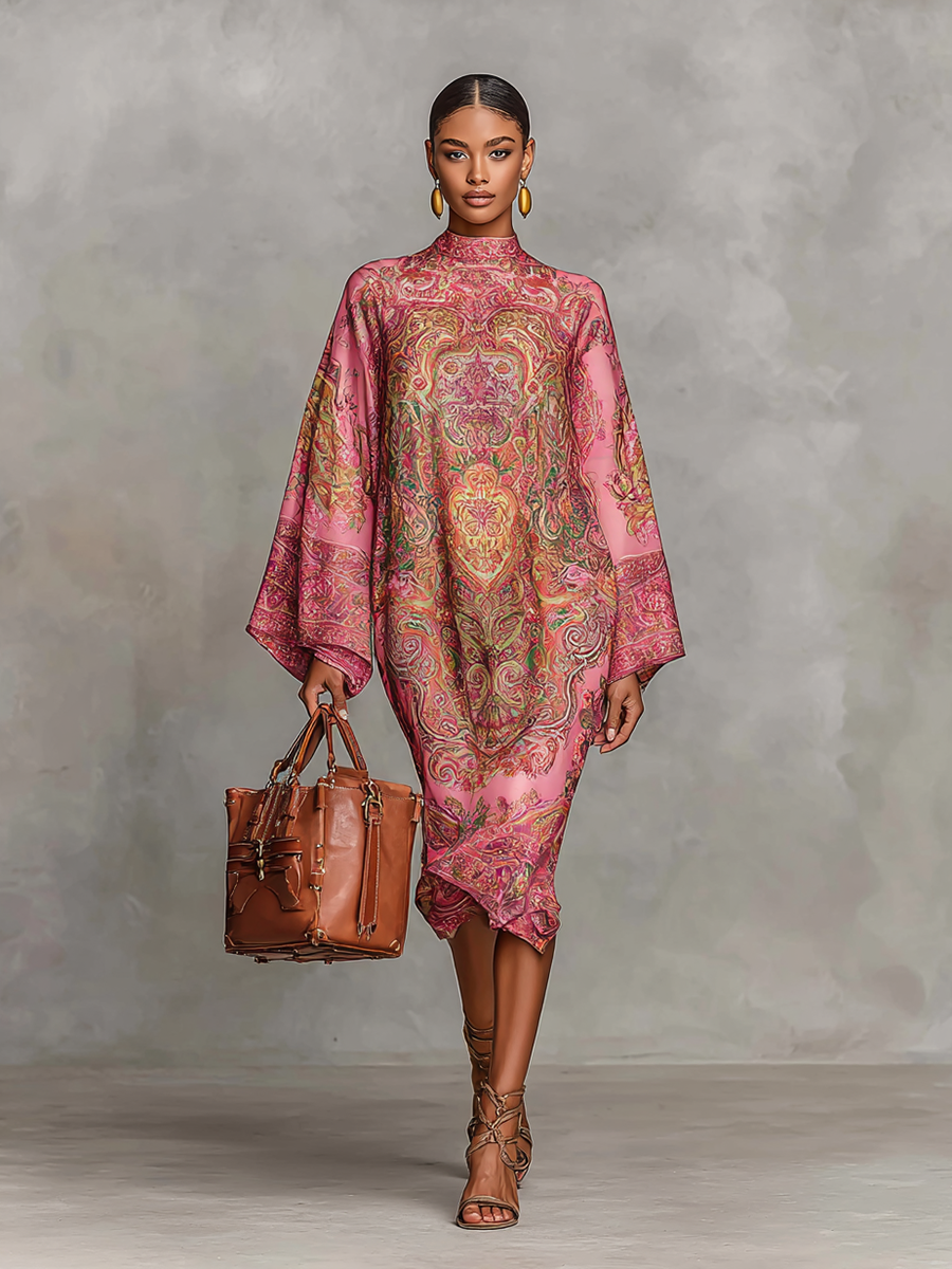 Marélienne – Baroque floral motif – Kimono midi dress-10434774008151-ZARA MAE LONDON