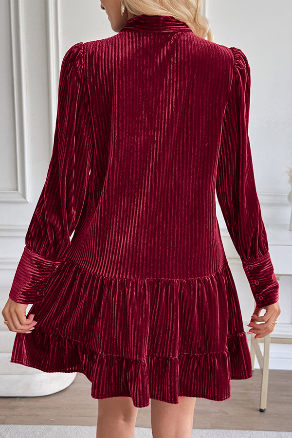 Valeriane – Bow tie detail – Velvety Corduroy mini dress-10435034808663-ZARA MAE LONDON