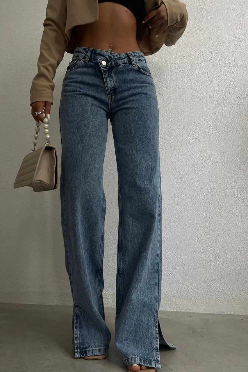 Cross Button Straight Jeans-10427394326871-ZARA MAE LONDON