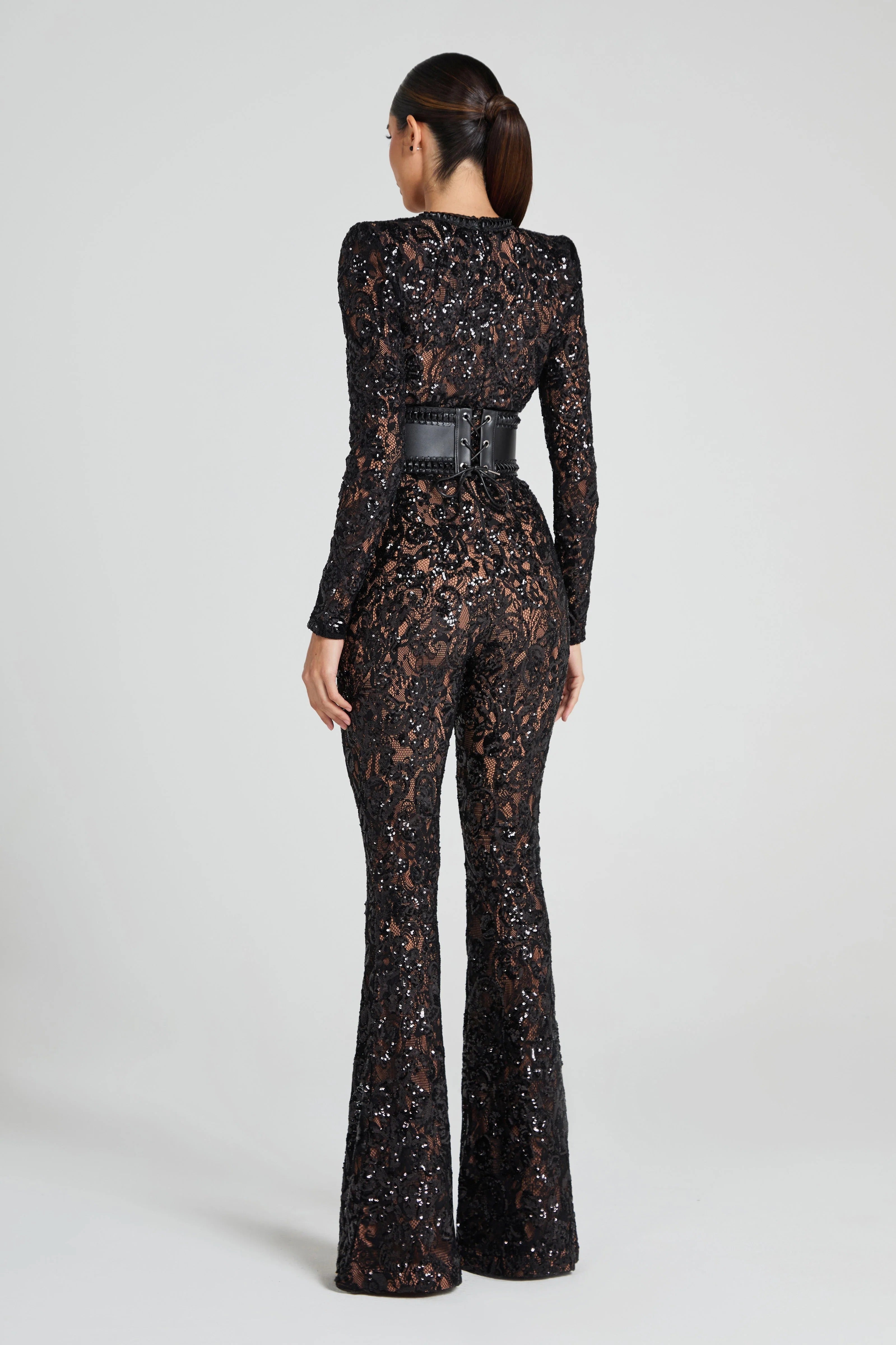 Noirisse – Embellished lace – Flared jumpsuit-10423815897431-ZARA MAE LONDON