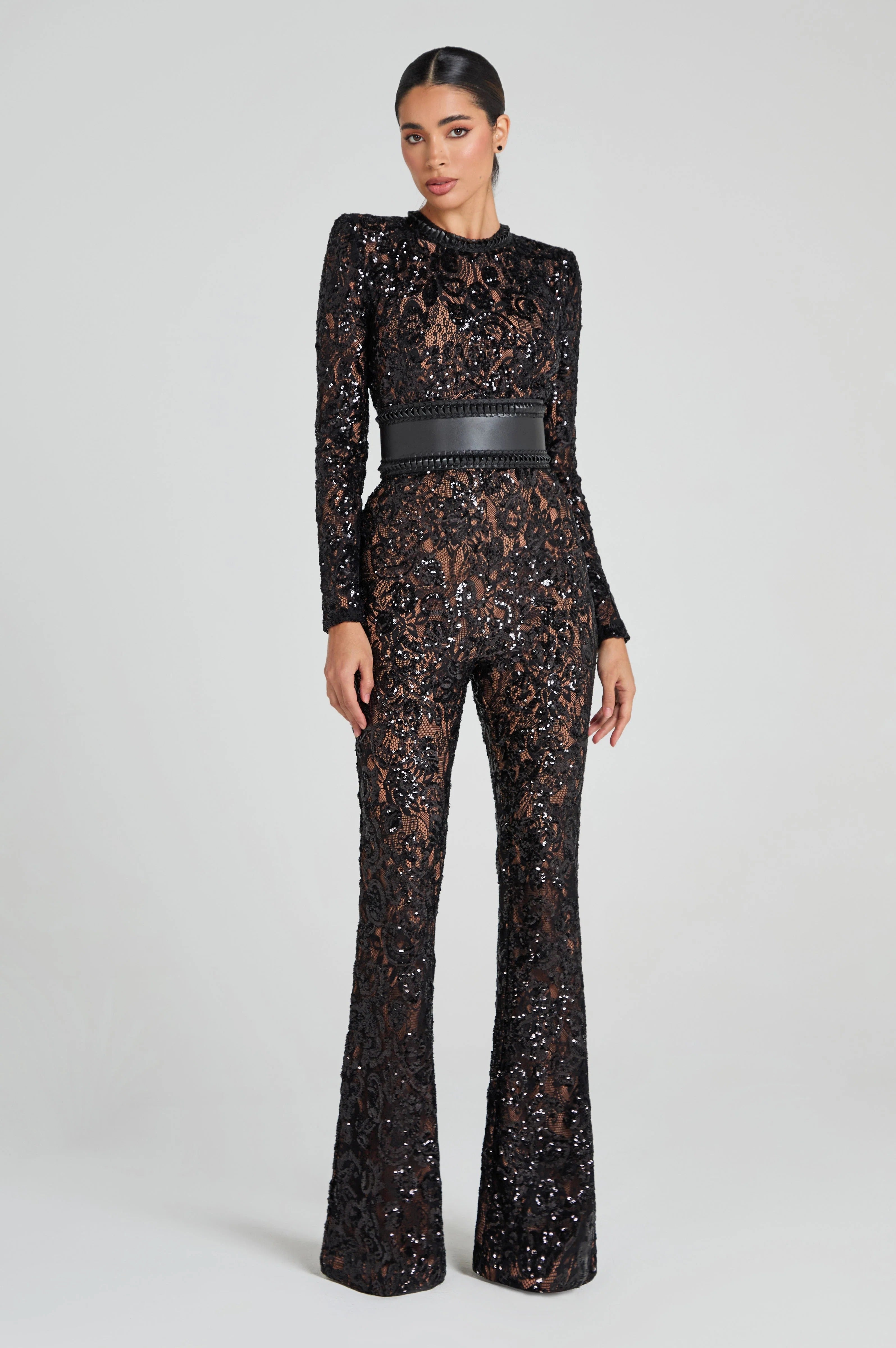 Noirisse – Embellished lace – Flared jumpsuit-10423815897431-ZARA MAE LONDON