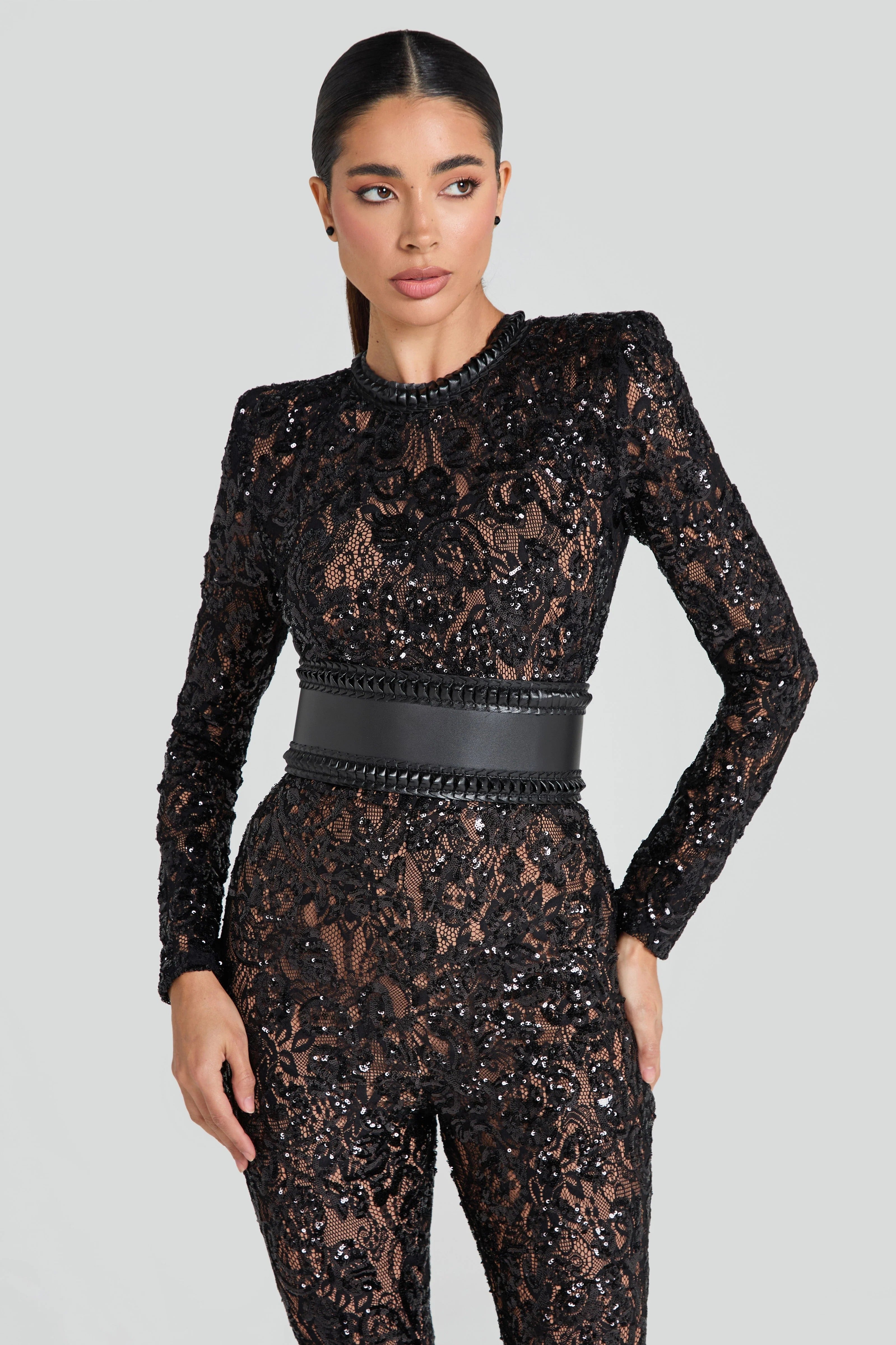 Noirisse – Embellished lace – Flared jumpsuit-10423815897431-ZARA MAE LONDON