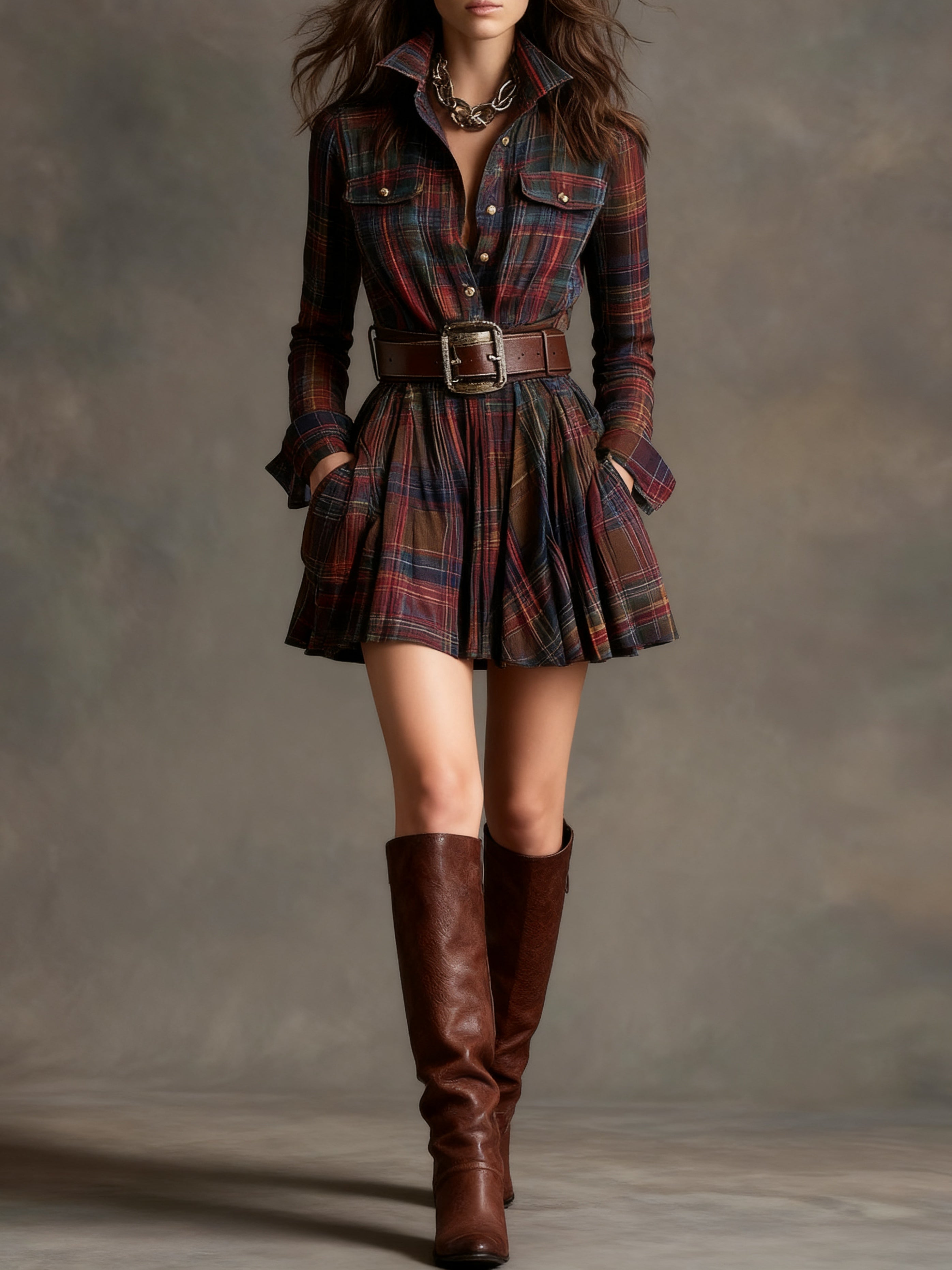 Bellarive – Tartan charm – Shirt dress (Includes belt）-10430310646103-ZARA MAE LONDON