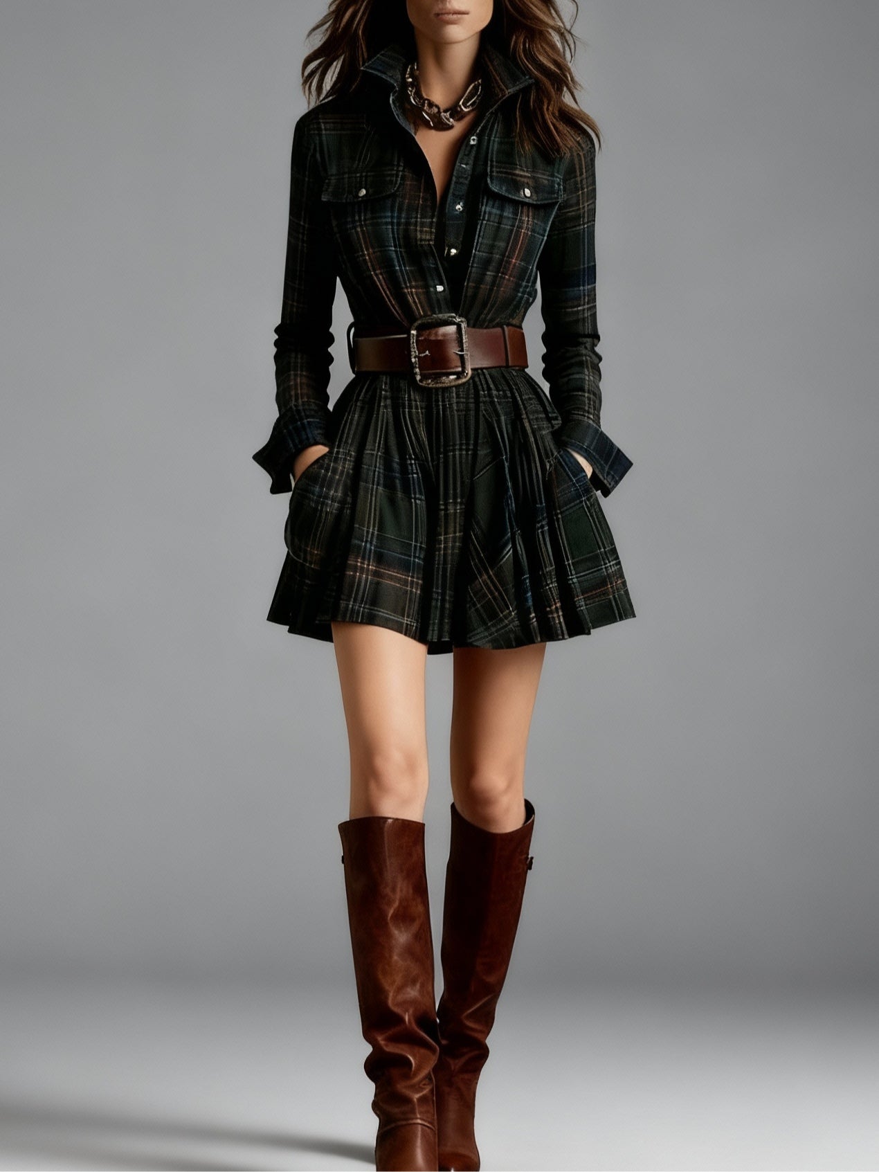 Bellarive – Tartan charm – Shirt dress (Includes belt）-10430310646103-ZARA MAE LONDON
