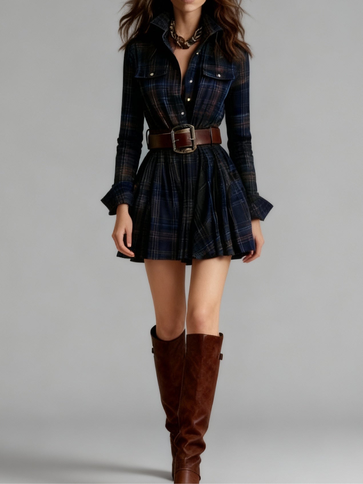 Bellarive – Tartan charm – Shirt dress (Includes belt）-10430310646103-ZARA MAE LONDON