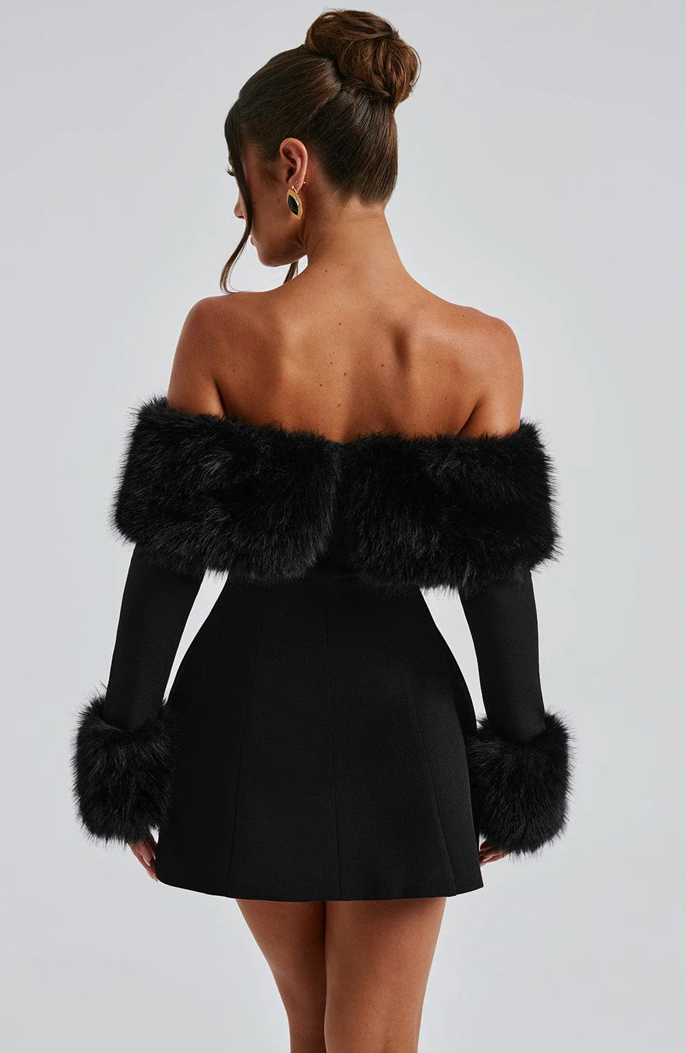 Nevarose – Fur off-shoulder – Mini dress-10417304895831-ZARA MAE LONDON