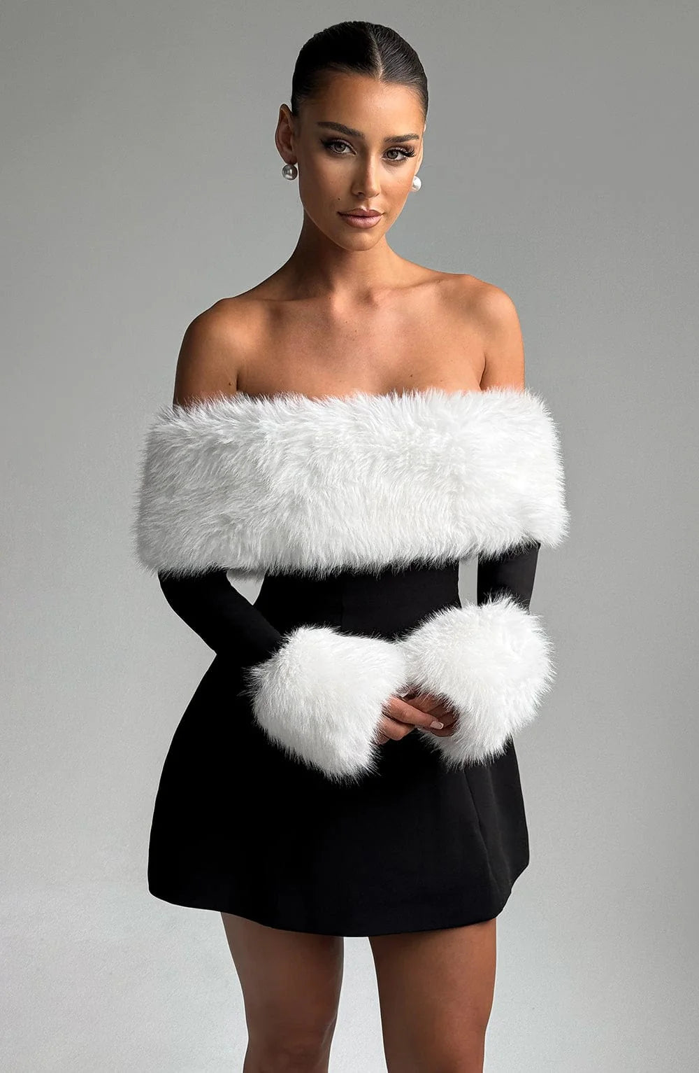 Nevarose – Fur off-shoulder – Mini dress-10417304895831-ZARA MAE LONDON