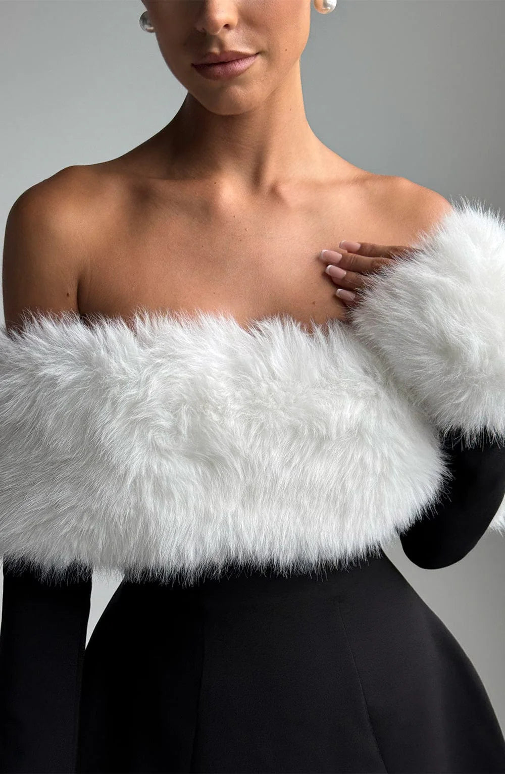 Nevarose – Fur off-shoulder – Mini dress-10417304895831-ZARA MAE LONDON