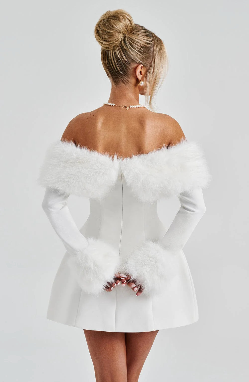 Nevarose – Fur off-shoulder – Mini dress-10417304895831-ZARA MAE LONDON