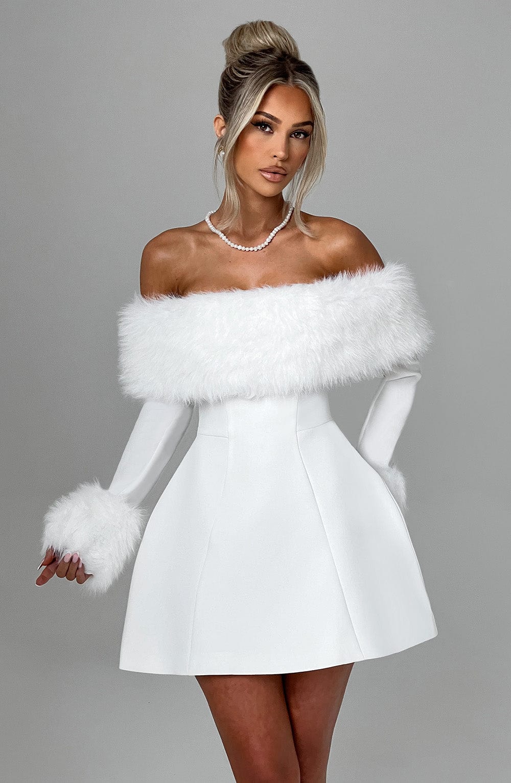 Nevarose – Fur off-shoulder – Mini dress-10417304895831-ZARA MAE LONDON